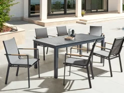 Hot Beliani Tavolo da pranzo allungabile da giardino SKALOMA 180/240 cm 90 cm Metallo scuro Grigio