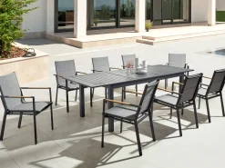 Hot Beliani Tavolo da pranzo allungabile da giardino SKALOMA 180/240 cm 90 cm Metallo scuro Grigio