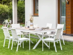 Sale Beliani Tavolo da pranzo allungabile da giardino FANES 184/242 cm 90 cm Metallo Bianco Bianco Marrone