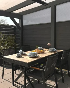 Beliani Tavolo da pranzo allungabile da giardino FANES 184/242 cm 90 cm Metallo Grigio grafite Grigio Marrone