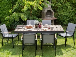 Beliani Tavolo da pranzo allungabile da giardino FANES 184/242 cm 90 cm Metallo Grigio grafite Grigio Marrone