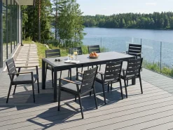 Sale Beliani Tavolo da pranzo allungabile da giardino BINASCO 160/220 cm 90 cm Effetto pietra Grigio Grigio Nero