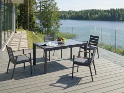 Sale Beliani Tavolo da pranzo allungabile da giardino BINASCO 160/220 cm 90 cm Effetto pietra Grigio Grigio Nero