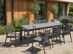 Sale Beliani Tavolo da pranzo allungabile da giardino BINASCO 160/220 cm 90 cm Effetto pietra Grigio Grigio Nero