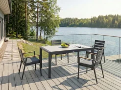 Online Beliani Tavolo da pranzo allungabile da giardino BINASCO 160/220 cm 90 cm Beige Beige Nero