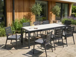 Online Beliani Tavolo da pranzo allungabile da giardino BINASCO 160/220 cm 90 cm Beige Beige Nero