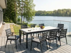 Online Beliani Tavolo da pranzo allungabile da giardino BINASCO 160/220 cm 90 cm Beige Beige Nero