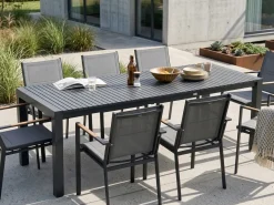 Sale Beliani Tavolo da pranzo allungabile da giardino ARDESIO 160/220 cm 90 cm Metallo scuro Grigio