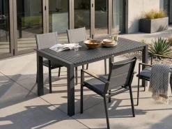 Sale Beliani Tavolo da pranzo allungabile da giardino ARDESIO 160/220 cm 90 cm Metallo scuro Grigio