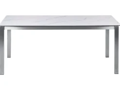 Beliani Tavolo da pranzo da giardino COSOLETO 180 cm 90 cm Effetto marmo Vetro Bianco Bianco Argento