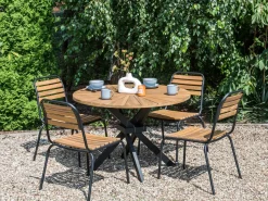 New Beliani Tavolo da pranzo da giardino CISSONE 110 cm 110 cm Legno d'acacia Marrone Marrone Nero