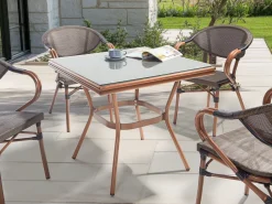 Sale Beliani Tavolo da pranzo da giardino CASPRI II 80 cm 80 cm Vetro Grigio Grigio Marrone