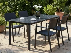 Hot Beliani Tavolo da pranzo da giardino FELETTO 180 cm 90 cm Pietra Marmo Nero