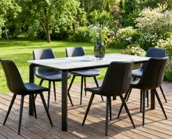 Beliani Tavolo da pranzo da giardino FELETTO 180 cm 90 cm Pietra Marmo Grigio Grigio Nero