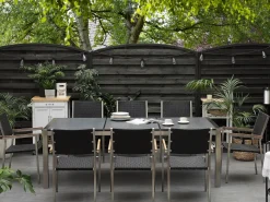 Clearance Beliani Tavolo da pranzo da giardino GROSSETO 100 cm fiammato Granito Grigio grafite Argento Grigio Nero