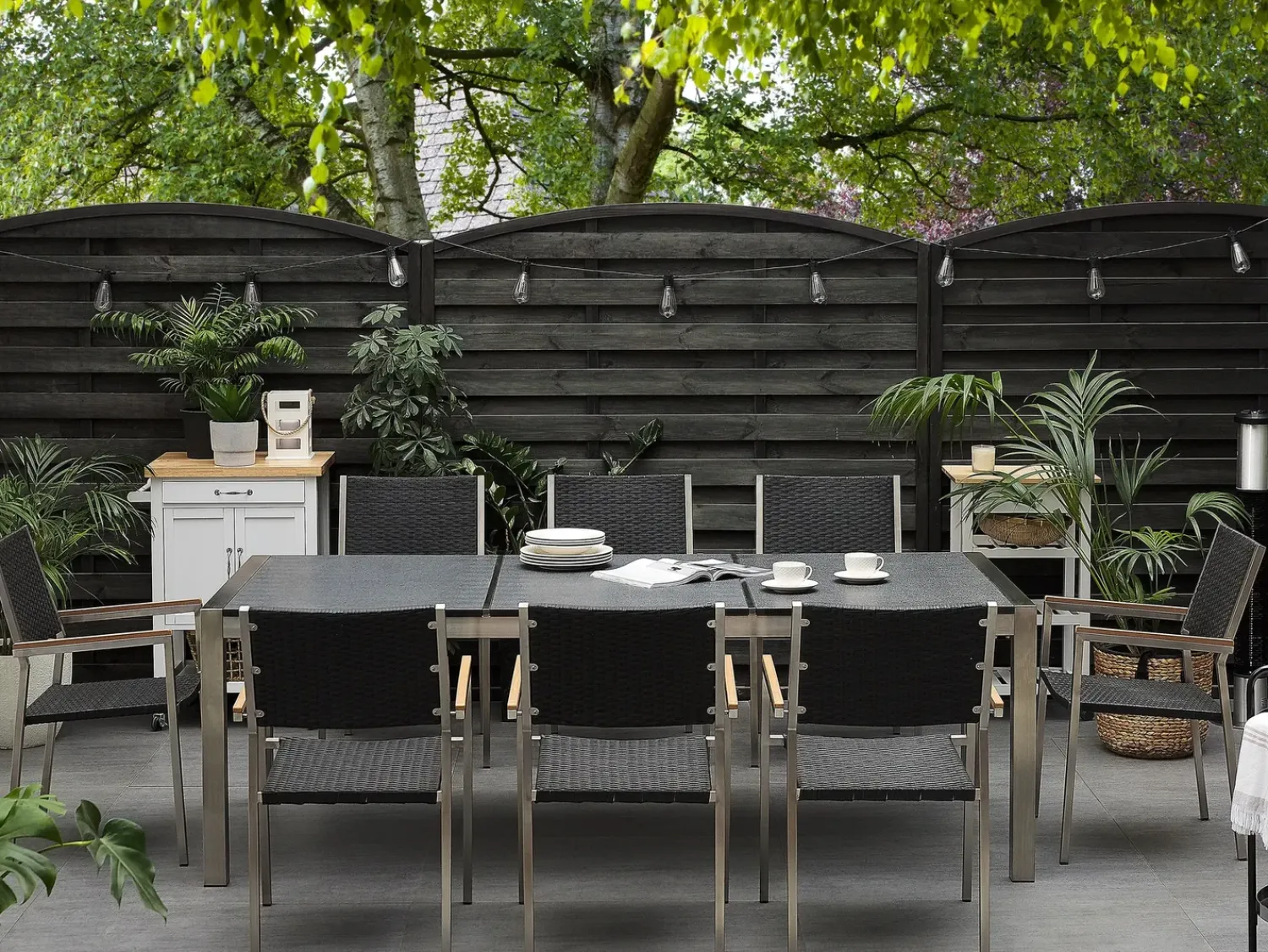 Clearance Beliani Tavolo da pranzo da giardino GROSSETO 100 cm fiammato Granito Grigio grafite Argento Grigio Nero