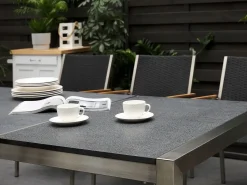 Clearance Beliani Tavolo da pranzo da giardino GROSSETO 100 cm fiammato Granito Grigio grafite Argento Grigio Nero