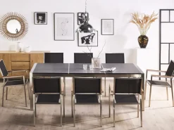 Clearance Beliani Tavolo da pranzo da giardino GROSSETO 100 cm fiammato Granito Grigio grafite Argento Grigio Nero