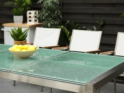 Clearance Beliani Tavolo da pranzo da giardino GROSSETO 220 cm 100 cm Vetro incrinato Trasparente Trasparente Argento