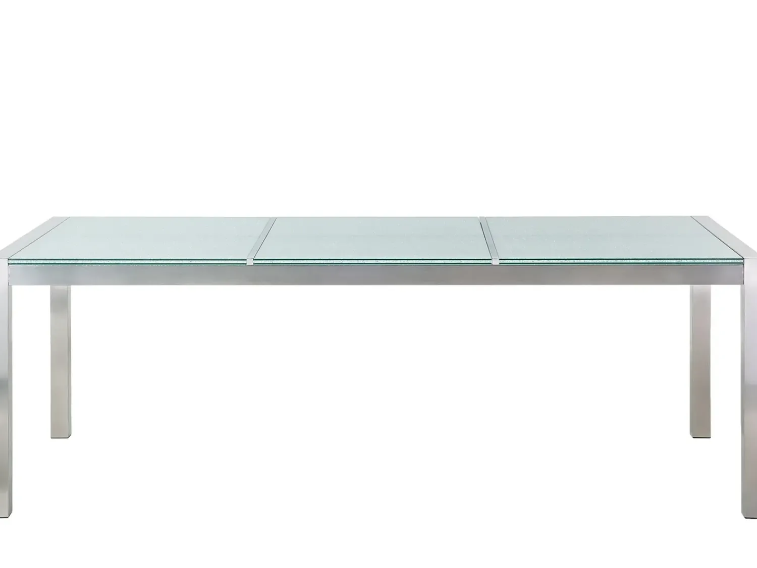 Clearance Beliani Tavolo da pranzo da giardino GROSSETO 220 cm 100 cm Vetro incrinato Trasparente Trasparente Argento