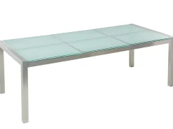Clearance Beliani Tavolo da pranzo da giardino GROSSETO 220 cm 100 cm Vetro incrinato Trasparente Trasparente Argento