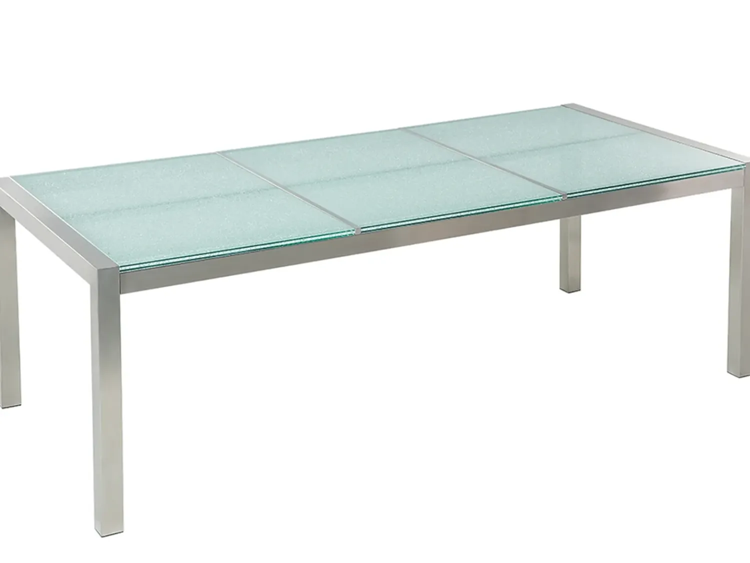 Clearance Beliani Tavolo da pranzo da giardino GROSSETO 220 cm 100 cm Vetro incrinato Trasparente Trasparente Argento