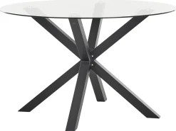Clearance Beliani Tavolo da pranzo da giardino MALETTO 120 cm 120 cm Vetro Nero Trasparente Nero