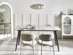 Hot Beliani Tavolo da pranzo da giardino RODALLO 160 cm 90 cm Pietra Marmo Grigio Grigio Nero