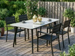 Hot Beliani Tavolo da pranzo da giardino RODALLO 160 cm 90 cm Pietra Marmo Grigio Grigio Nero