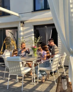 Best Beliani Tavolo da pranzo da giardino RODALLO 160 cm 90 cm Pietra Effetto travertino Bianco Beige