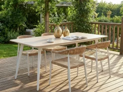 Best Beliani Tavolo da pranzo da giardino RODALLO 160 cm 90 cm Pietra Effetto travertino Bianco Beige
