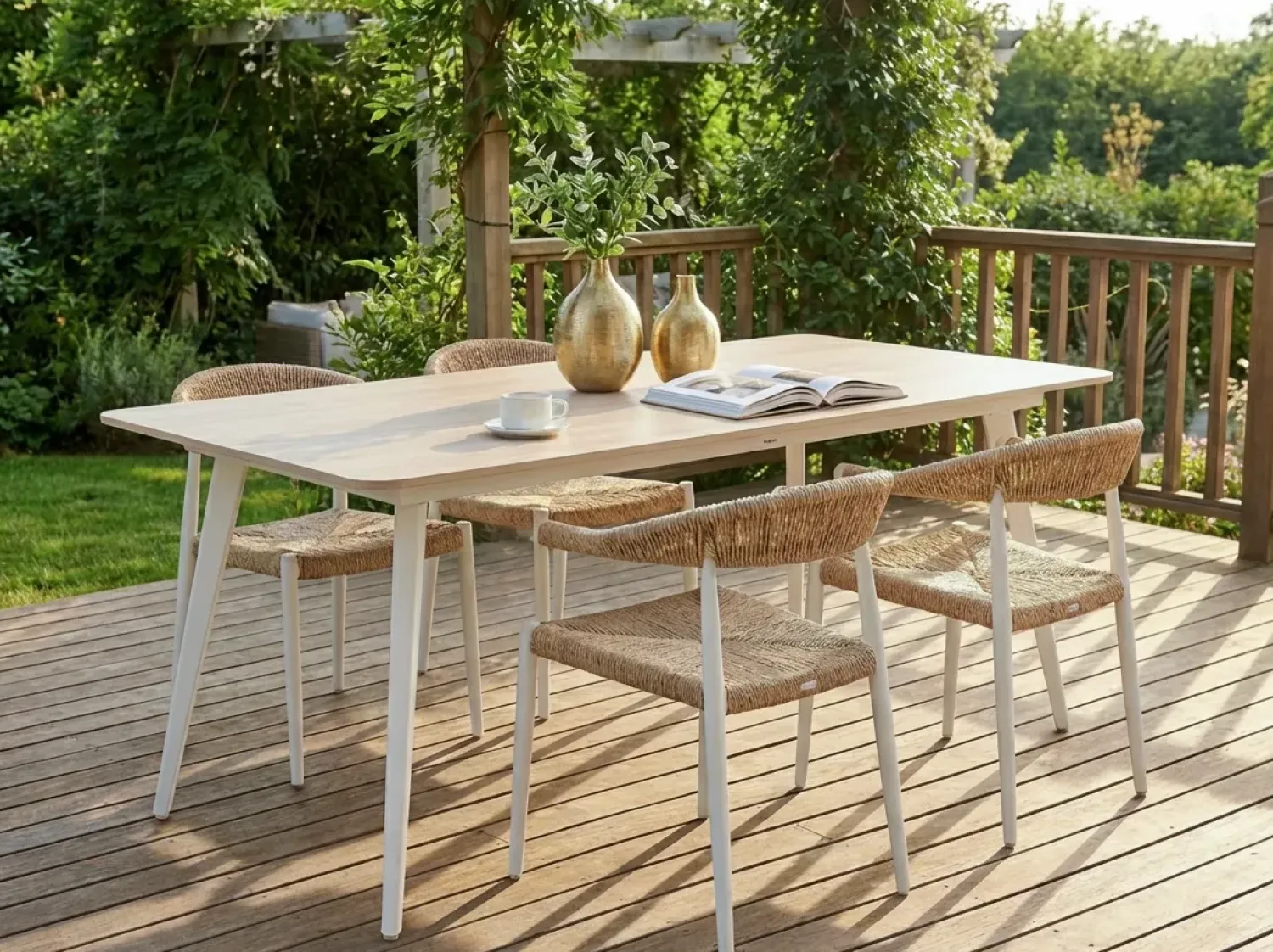 Best Beliani Tavolo da pranzo da giardino RODALLO 160 cm 90 cm Pietra Effetto travertino Bianco Beige