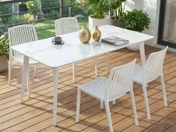 Outlet Beliani Tavolo da pranzo da giardino RODALLO 160 cm 90 cm Pietra Marmo Bianco