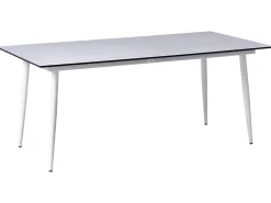 Beliani Tavolo da pranzo da giardino TOLENTINO 180 cm 90 cm Effetto pietra Effetto travertino Beige Bianco