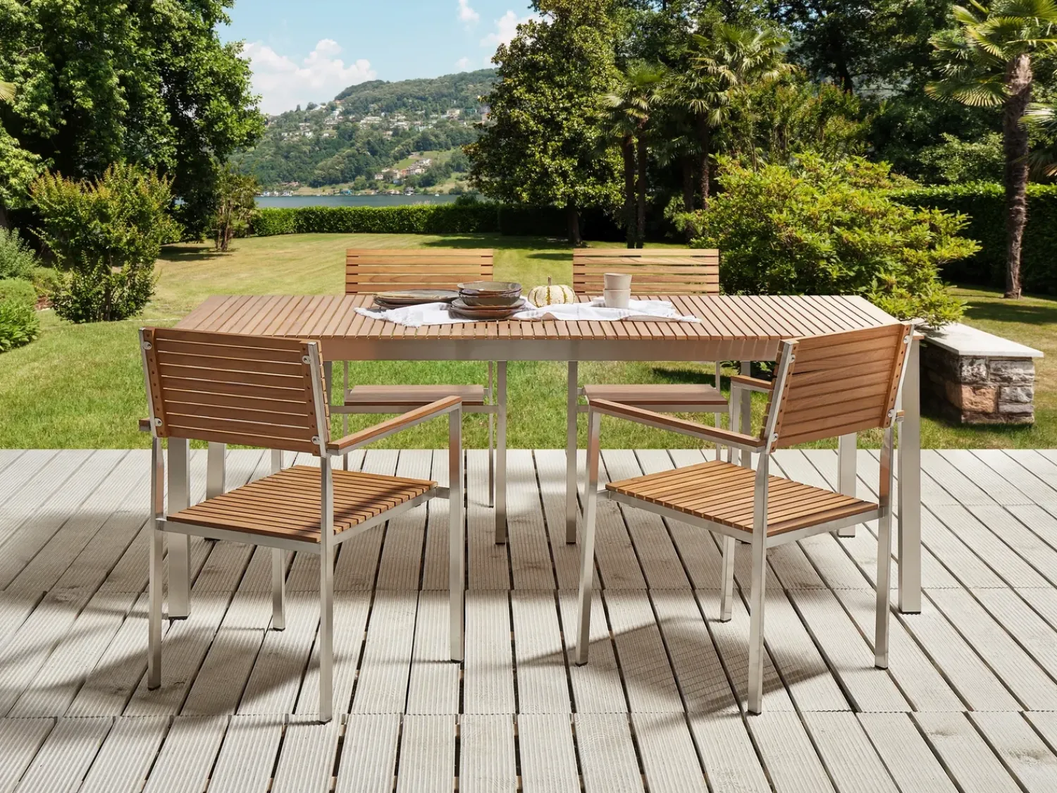 New Beliani VIAREGGIO 200 cm 90 cm Legno di teak certificato Marrone Argento Marrone