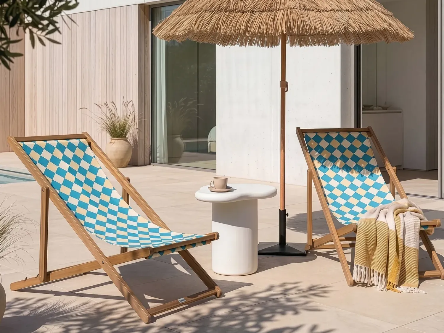 Beliani Teli da sdraio ANZIO/AVELLINO 113 x 44 cm Blu Beige Blu