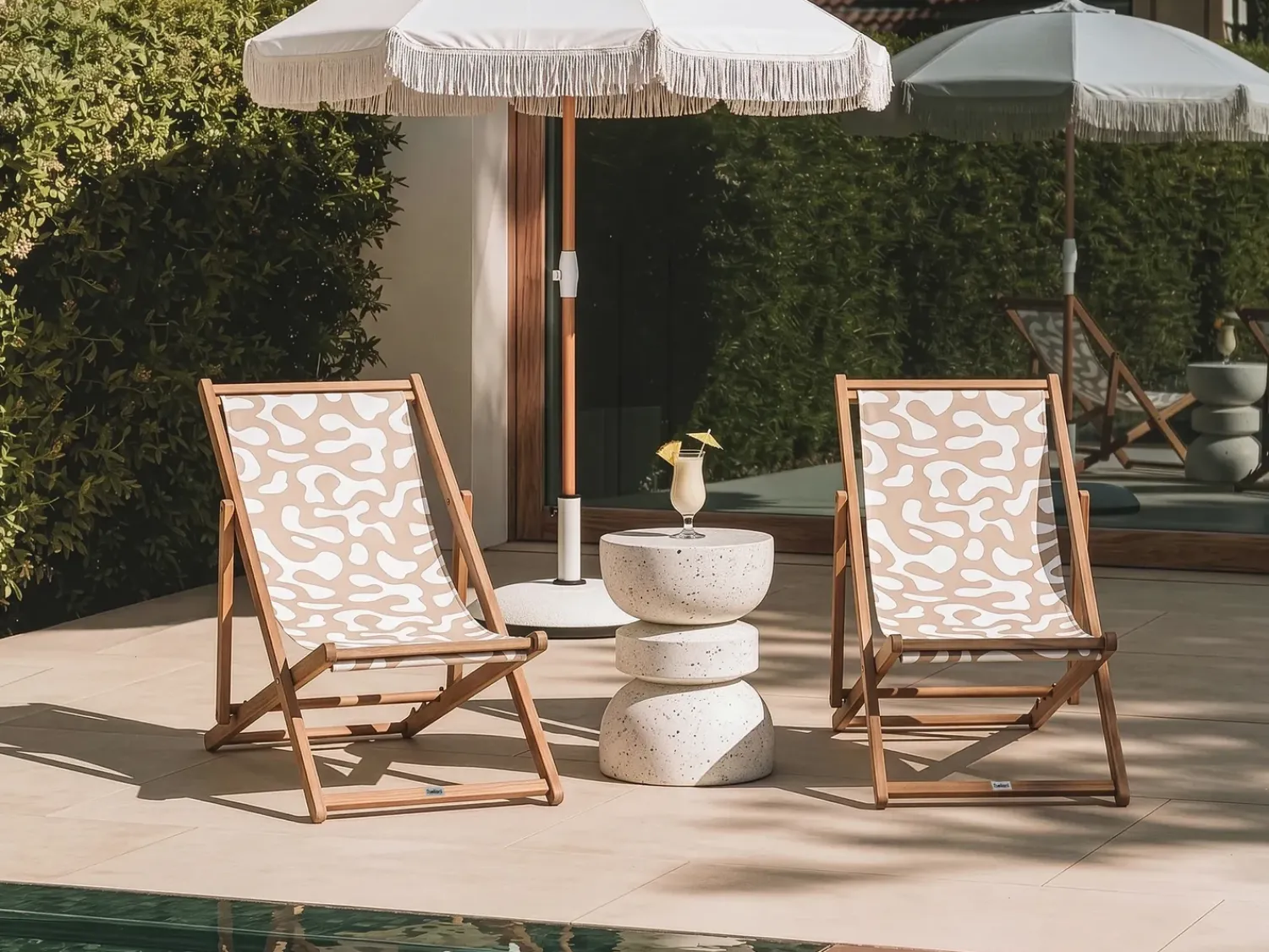Discount Beliani Teli da sdraio ANZIO/AVELLINO 113 x 44 cm Beige Bianco Beige