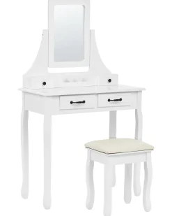 Beliani Toeletta con specchio e sgabello RAYON Bianco Bianco Beige