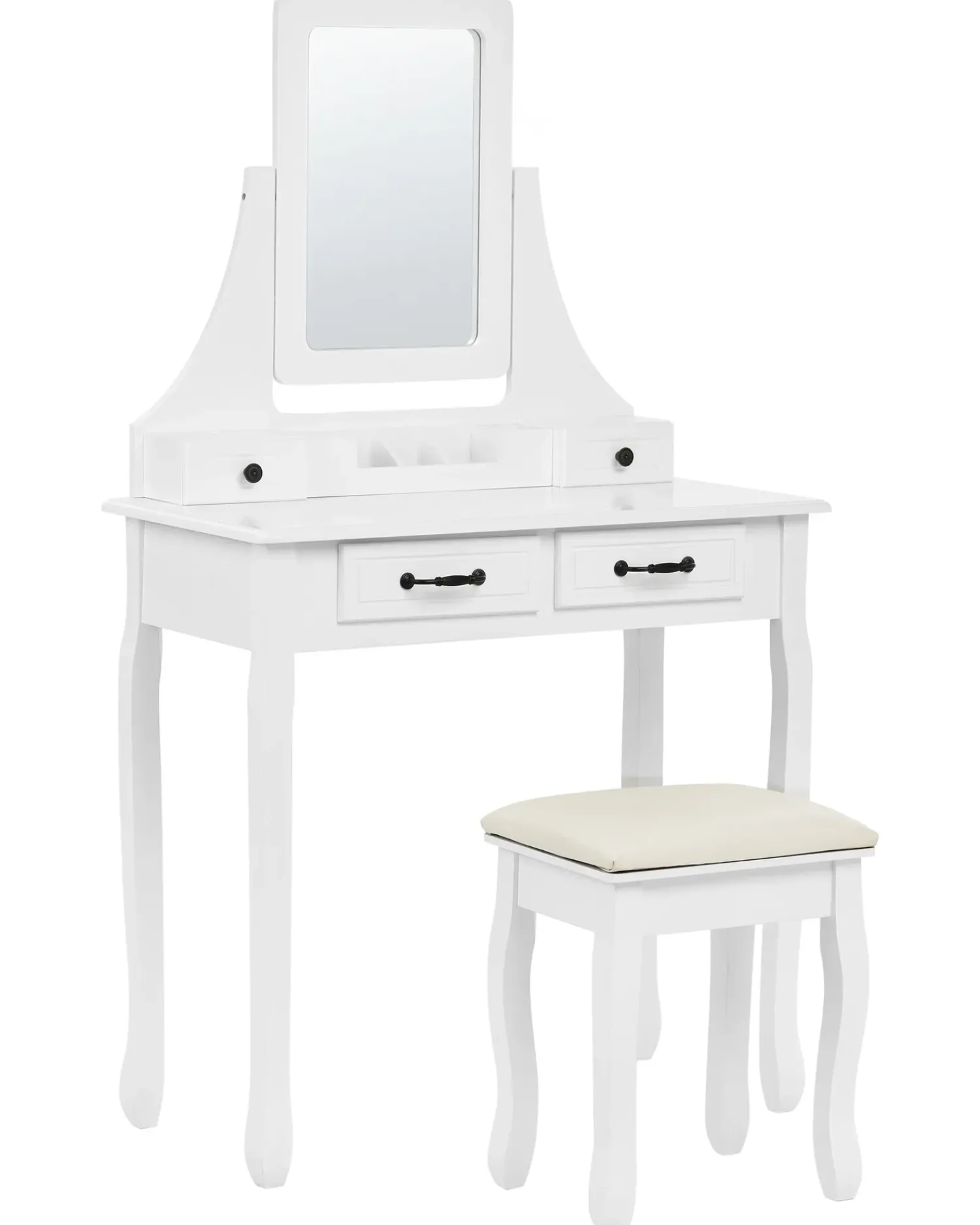 Beliani Toeletta con specchio e sgabello RAYON Bianco Bianco Beige