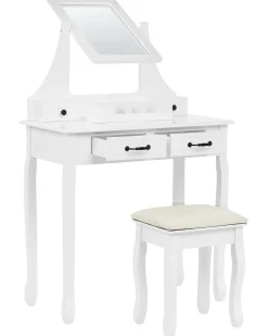 Beliani Toeletta con specchio e sgabello RAYON Bianco Bianco Beige