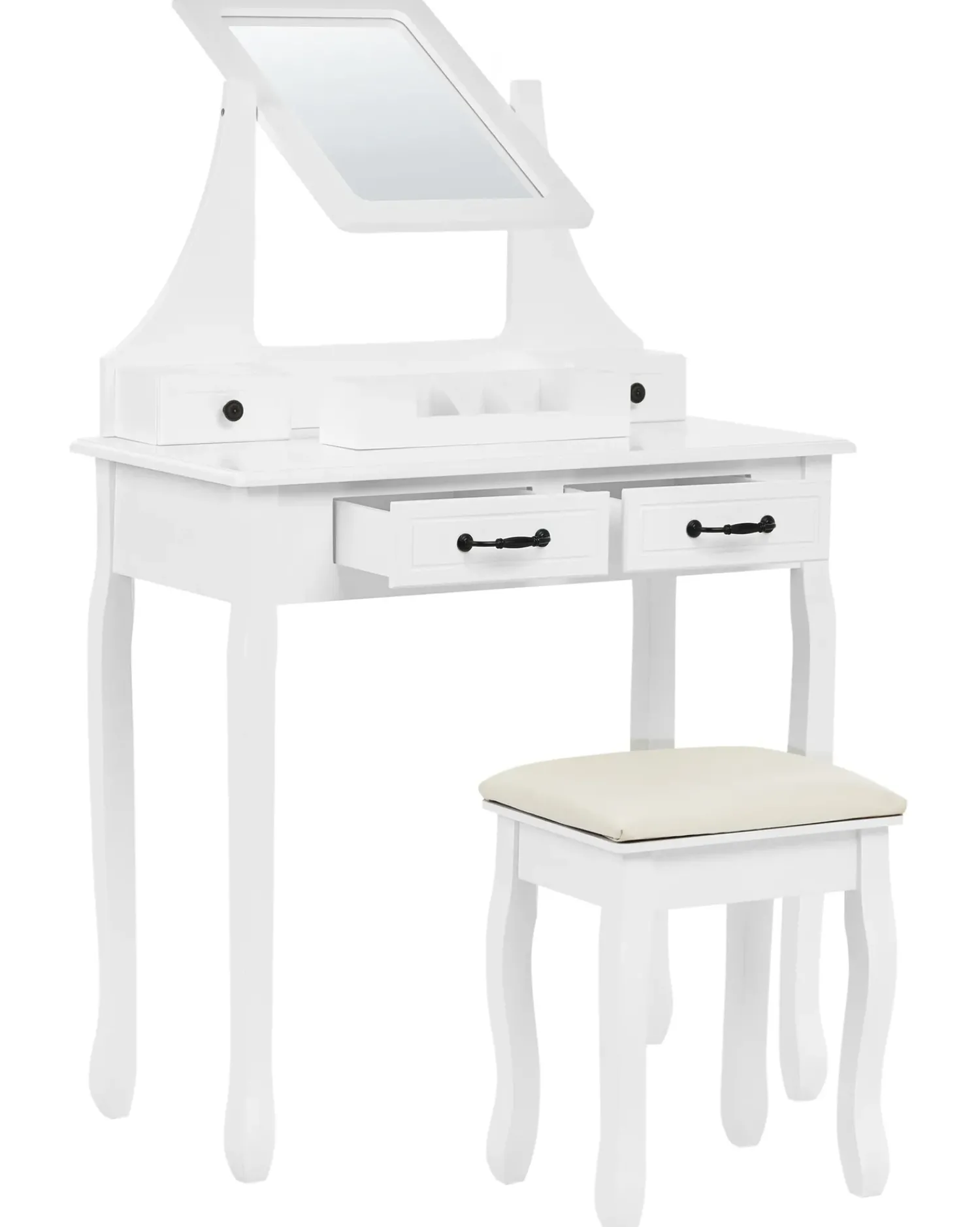Beliani Toeletta con specchio e sgabello RAYON Bianco Bianco Beige