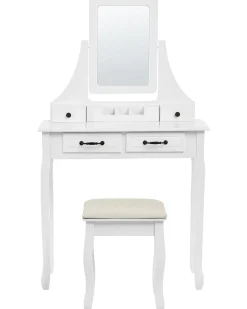 Beliani Toeletta con specchio e sgabello RAYON Bianco Bianco Beige