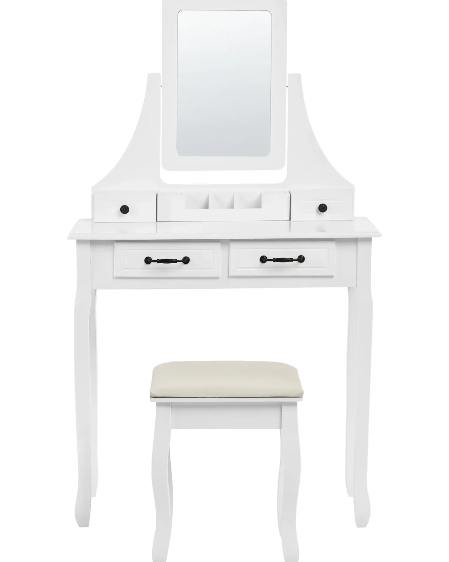 Beliani Toeletta con specchio e sgabello RAYON Bianco Bianco Beige