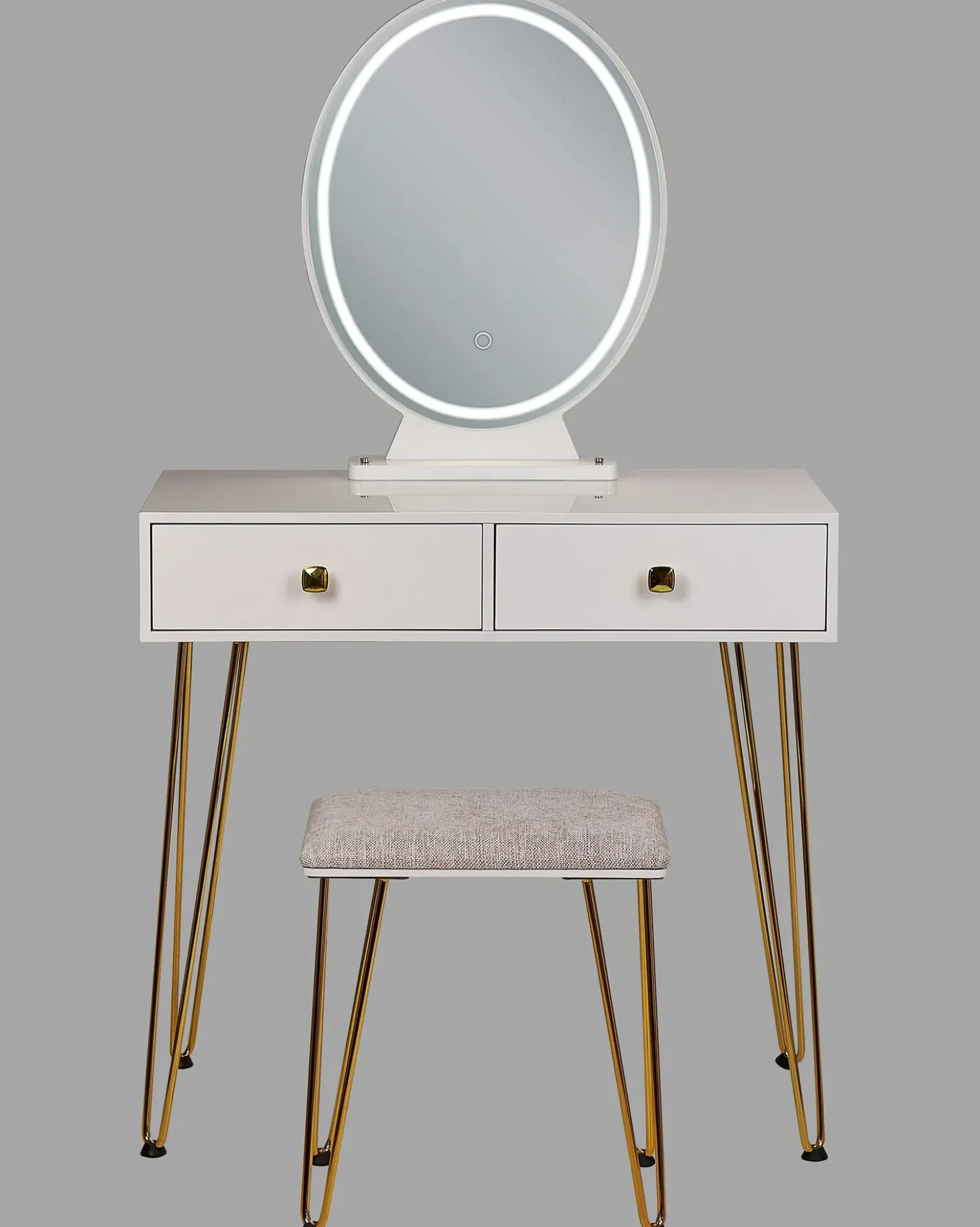 Toeletta con specchio e sgabello CAEN LED Bianco