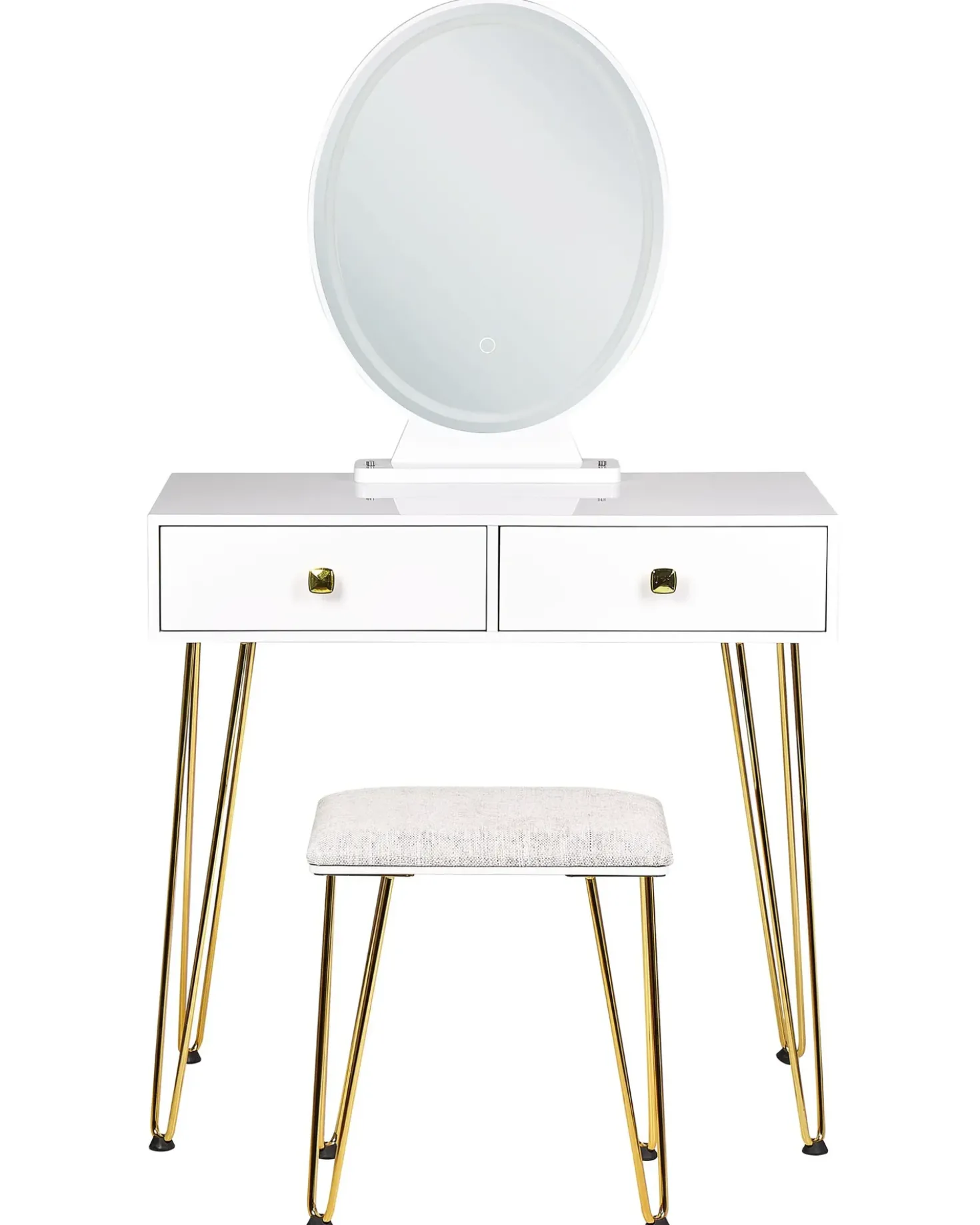 Toeletta con specchio e sgabello CAEN LED Bianco