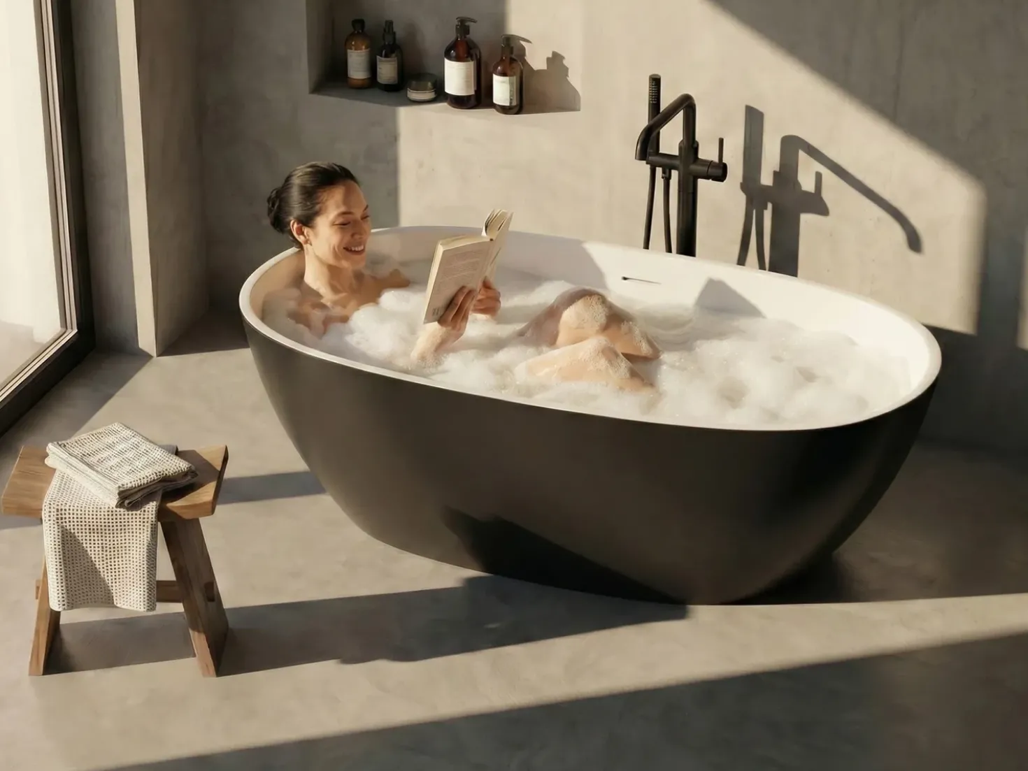 Vasca da bagno freestanding ULLUM 150 x 75 cm Nero