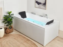 Discount Beliani Vasca idromassaggio angolare con LED VARADERO 183 x 90 cm Bianco Bianco Argento Nero