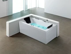 Discount Beliani Vasca idromassaggio angolare con LED VARADERO 183 x 90 cm Bianco Bianco Argento Nero
