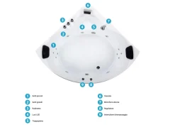 Sale Beliani Vasca idromassaggio angolare con LED SENADO 205 x 150 cm Bianco Bianco Argento Nero
