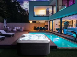 Beliani Vasca idromassaggio da esterno con LED ARCELIA Bianco Bianco Grigio